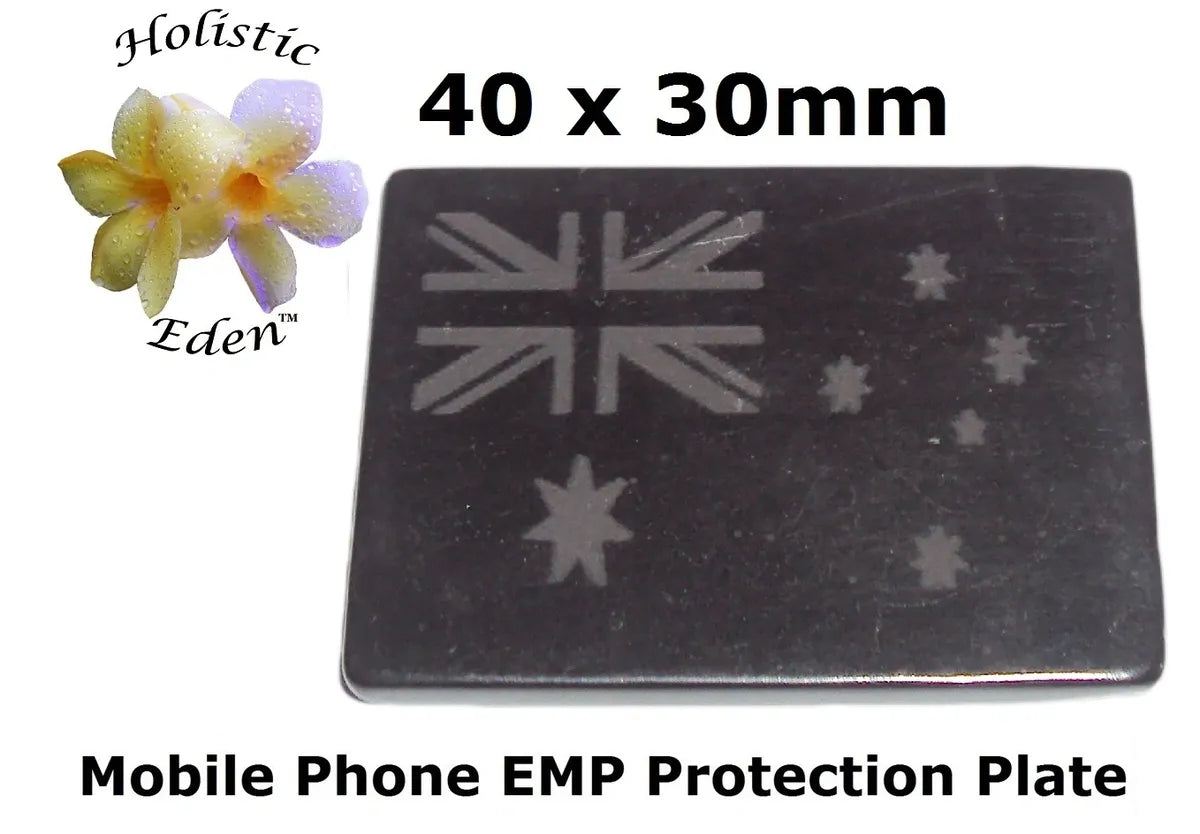 Shungite Phone Plate, Aussie Flag Mobile Phone EMF Protection Plate 30mm x 40mm Polished