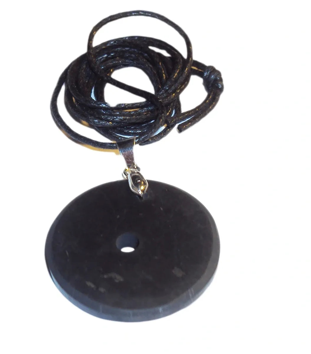 Shungite Polished Pendant Circular Necklace EMF Radiatioin Protection Fullerene