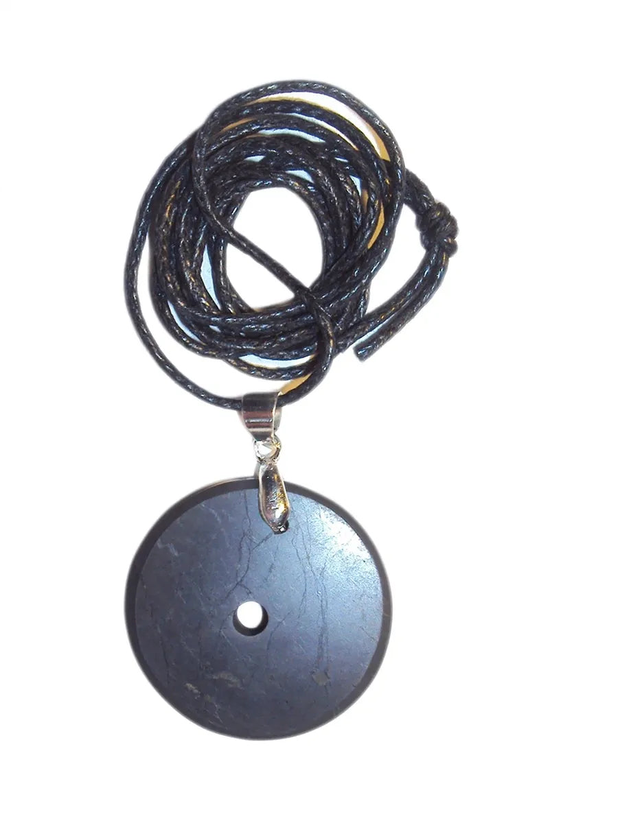 Shungite Polished Pendant Circular Necklace EMF Radiatioin Protection Fullerene