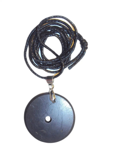 Shungite Polished Pendant Circular Necklace EMF Radiatioin Protection Fullerene