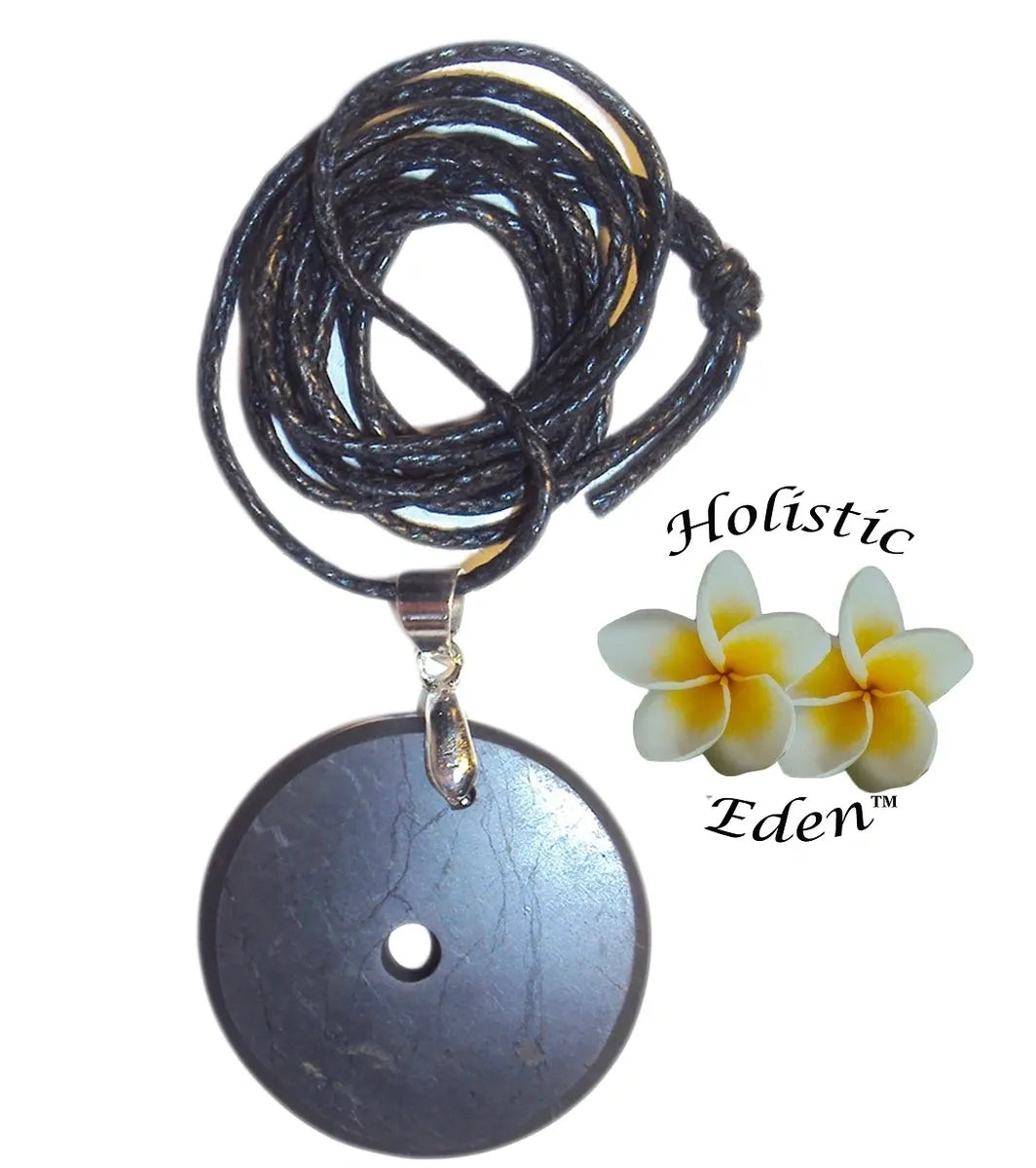 Shungite Polished Pendant Circular Necklace EMF Radiatioin Protection Fullerene