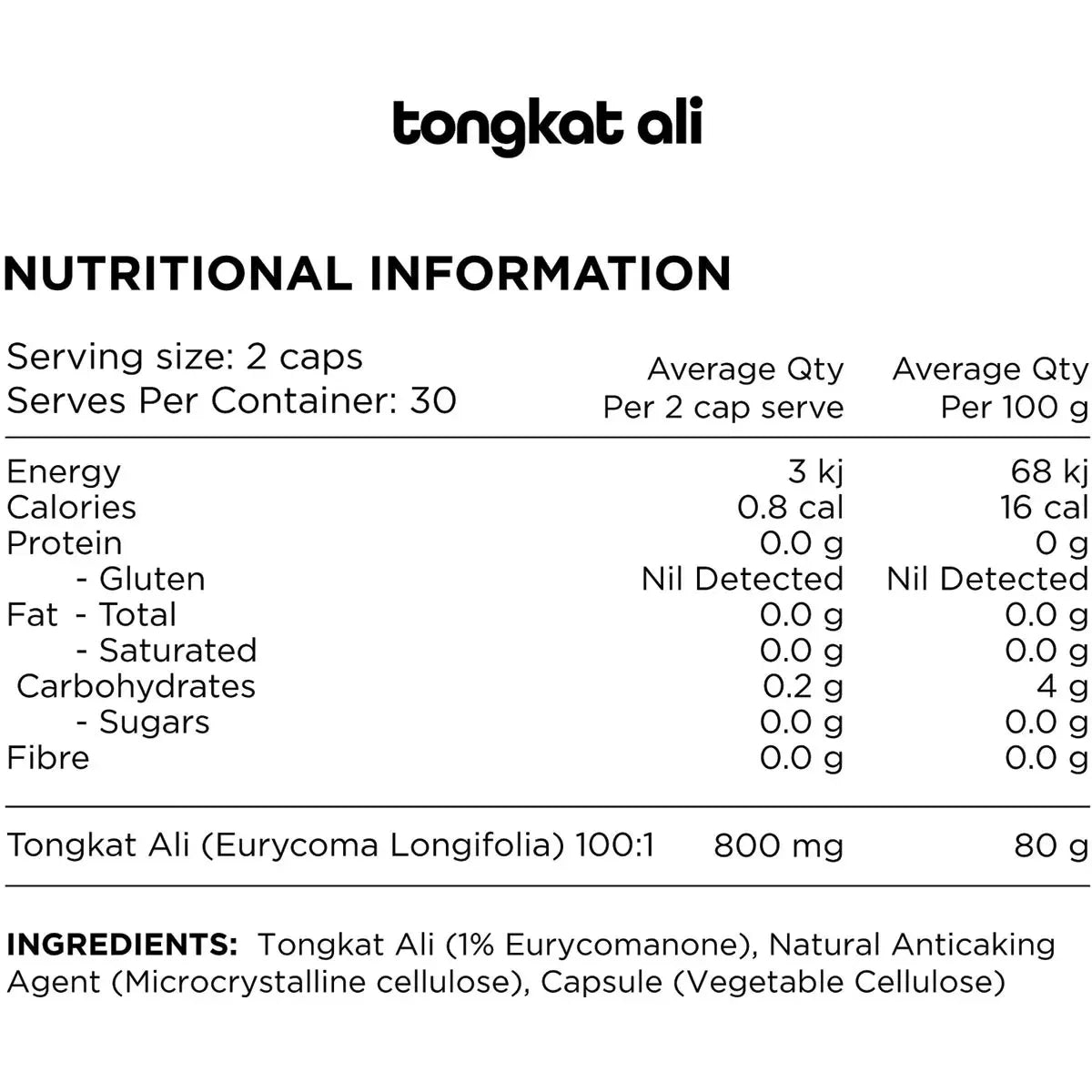 Switch Tongkat Ali or LongJack Nutritional Supplement, 30 Caps