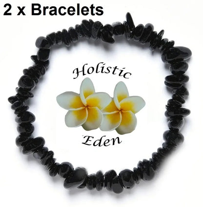 Tourmaline Bracelet, EMF Protection Black Tourmaline Natural Crystal Stone Beads
