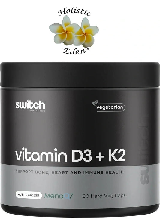 Vitamin D3 + K2 Capsules, 60 Caps, Switch Nutrition, Vegetarian